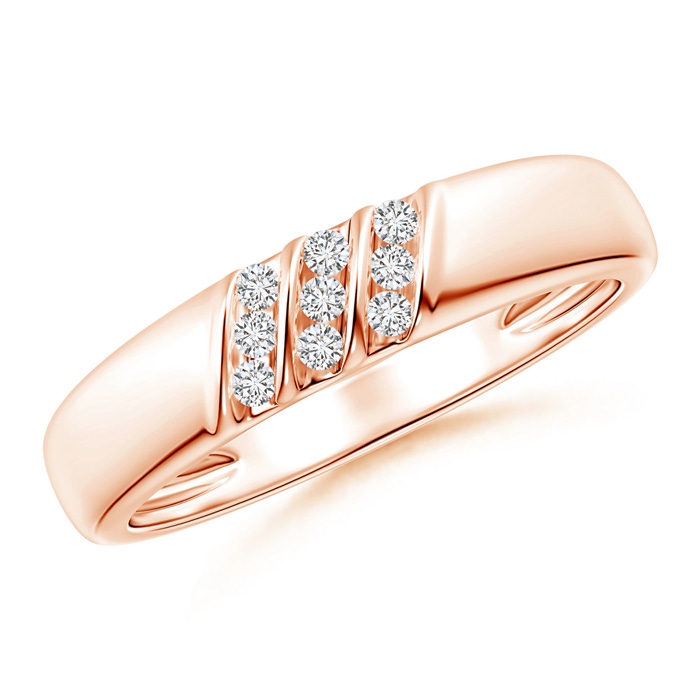 1.4mm HSI2 Triple Grooved Diagonal Diamond Women's Wedding Band in 10K Rose Gold