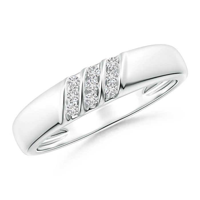 1.4mm HSI2 Triple Grooved Diagonal Diamond Women's Wedding Band in White Gold 
