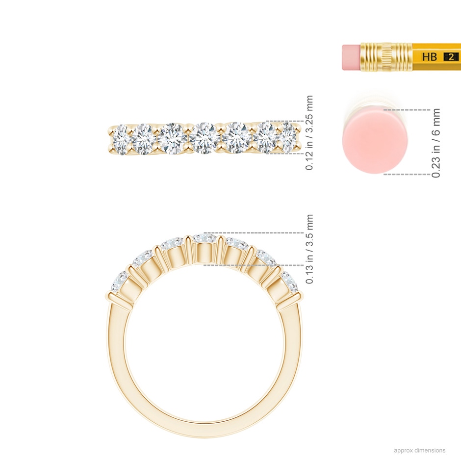 3.4mm GVS2 Seven Stone Shared Prong-Set Diamond Wedding Band in Yellow Gold ruler