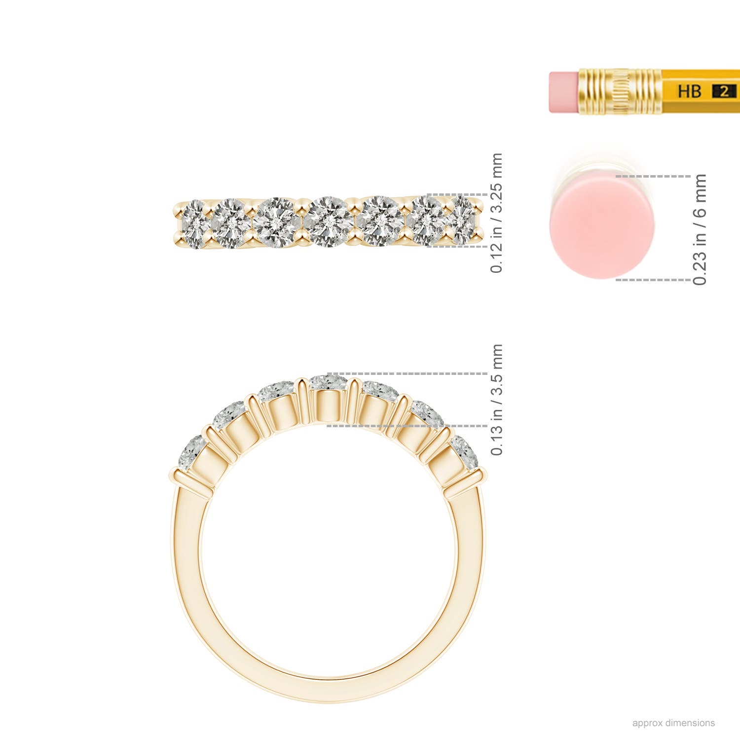 3.4mm KI3 Seven Stone Shared Prong-Set Diamond Wedding Band in Yellow Gold - ruler