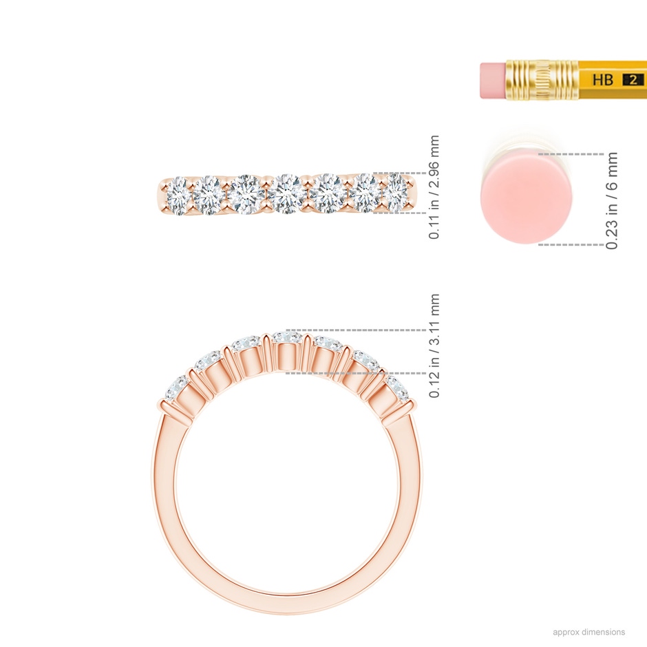 3mm GVS2 Seven Stone Shared Prong-Set Diamond Wedding Band in Rose Gold ruler