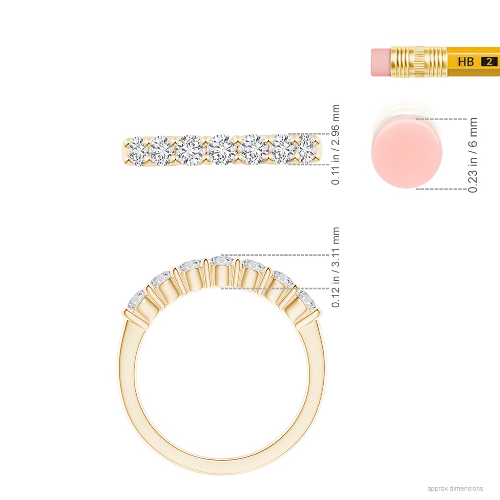 3mm HSI2 Seven Stone Shared Prong-Set Diamond Wedding Band in Yellow Gold Ruler