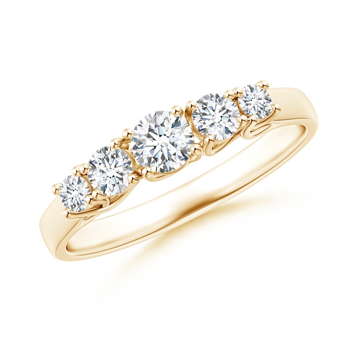 3.8mm GVS2 Five Stone Trellis Set Diamond Wedding Band in Yellow Gold 