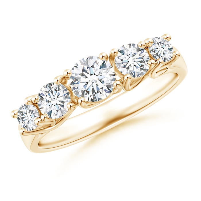 4.8mm GVS2 Five Stone Trellis Set Diamond Wedding Band in Yellow Gold 