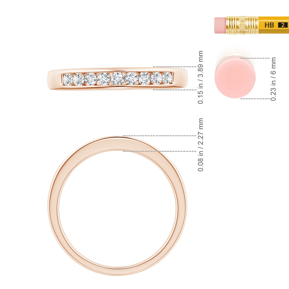 1.9mm GVS2 Nine Stone Channel-Set Diamond Wedding Ring in Rose Gold ruler