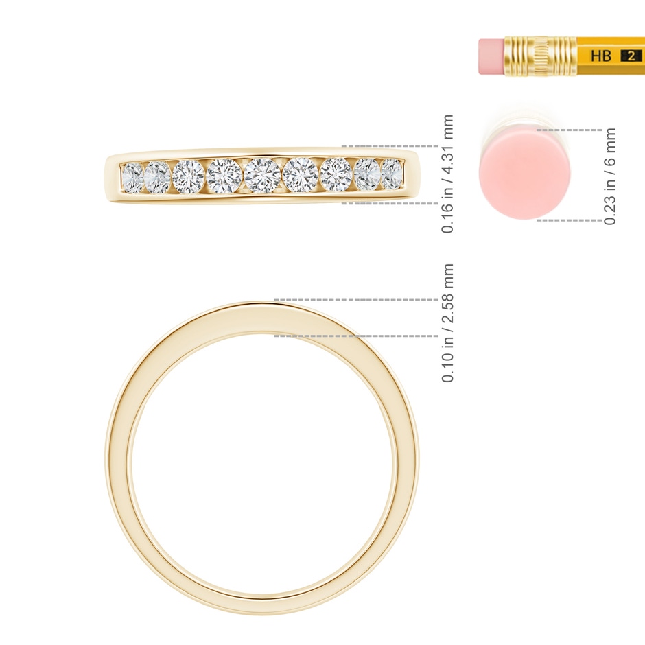 2.3mm HSI2 Nine Stone Channel-Set Diamond Wedding Ring in Yellow Gold ruler