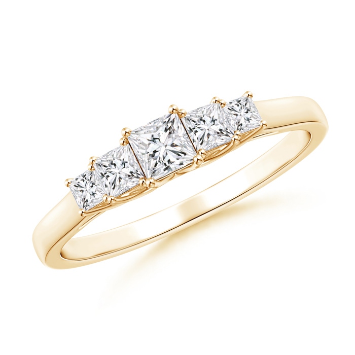 3mm HSI2 Graduated Princess-Cut Trellis Diamond Five Stone Band in 9K Yellow Gold