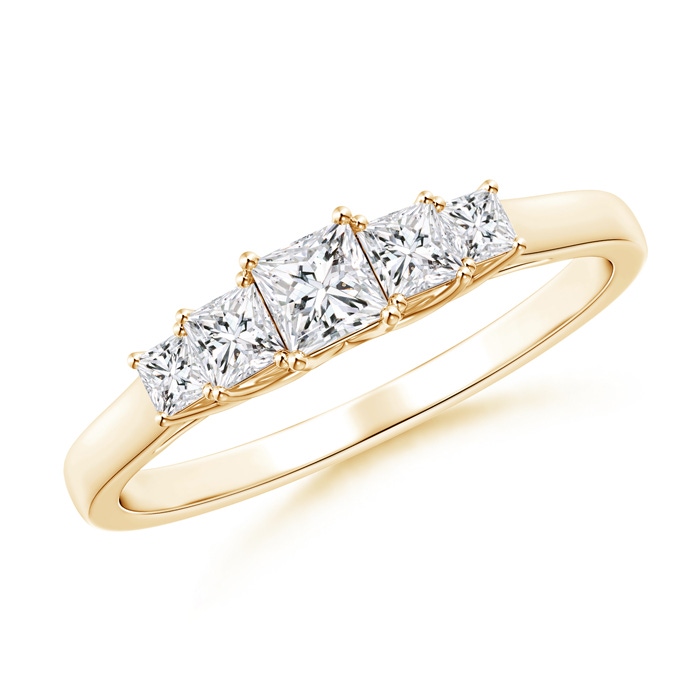 3mm HSI2 Graduated Princess-Cut Trellis Diamond Five Stone Band in Yellow Gold 