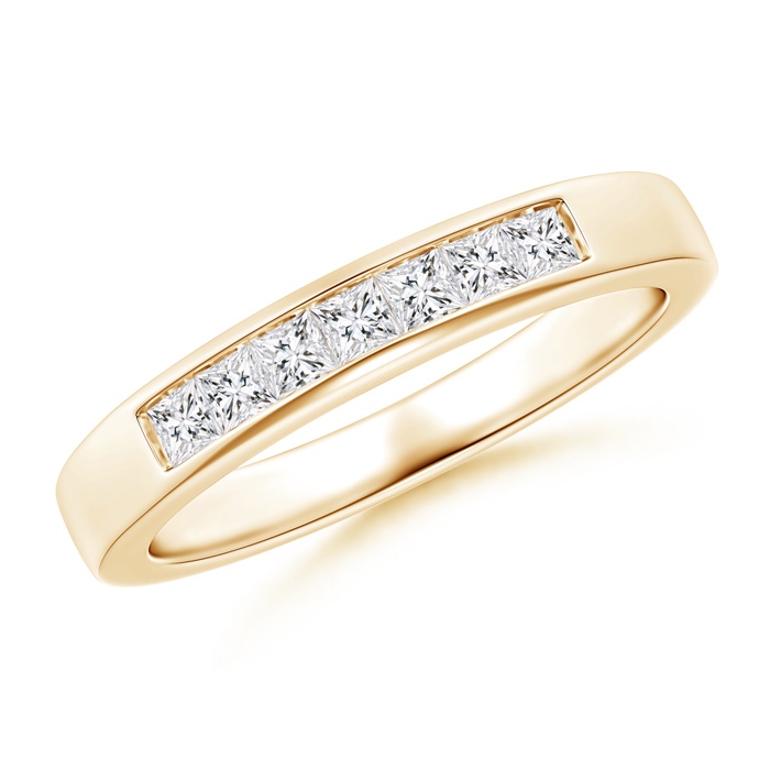 2.5mm HSI2 Channel-Set Princess Diamond Seven Stone Wedding Band in Yellow Gold 