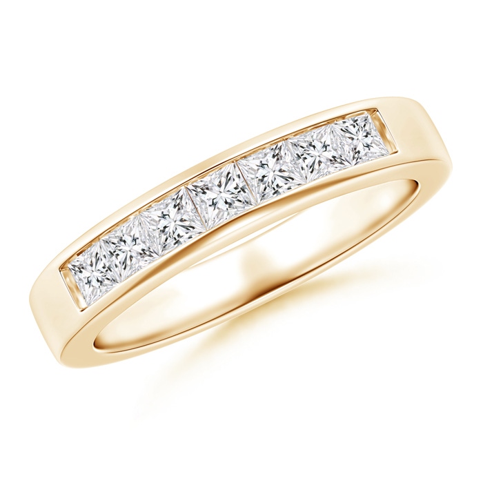 3mm HSI2 Channel-Set Princess Diamond Seven Stone Wedding Band in Yellow Gold 