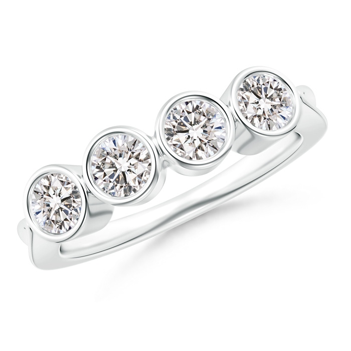 3.7mm IJI1I2 Four Stone Bezel-Set Diamond Concave Wedding Band in White Gold 