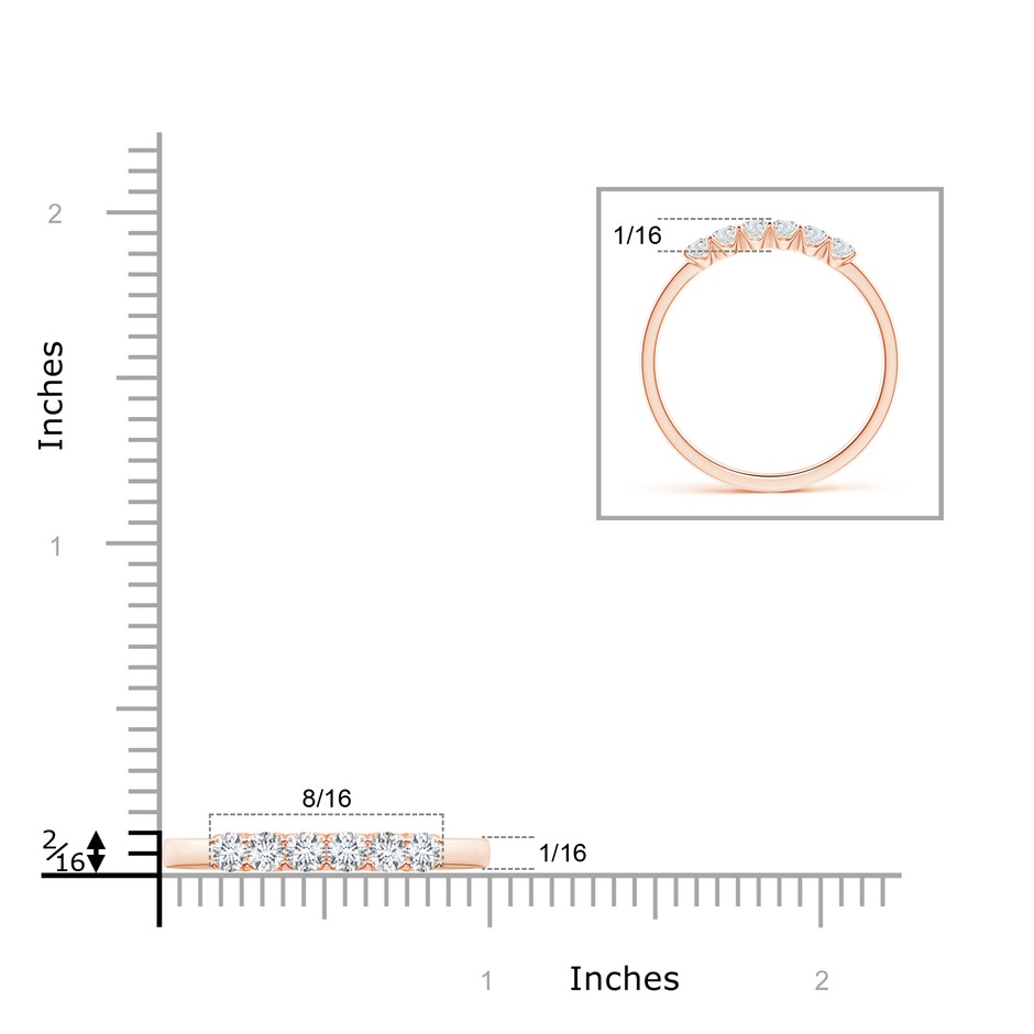 2.3mm GVS2 Fishtail-Set Diamond Six Stone Wedding Band in Rose Gold ruler