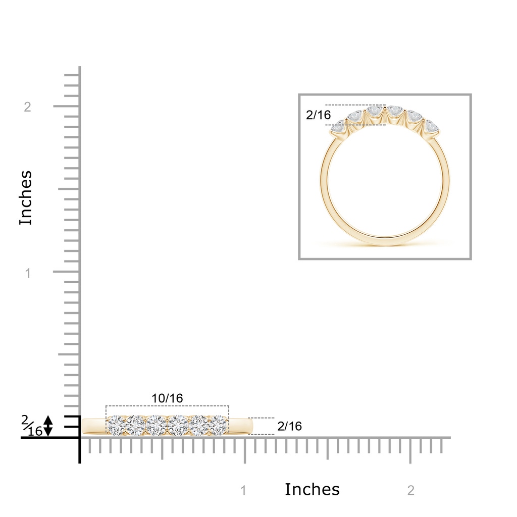 3mm HSI2 Fishtail-Set Diamond Six Stone Wedding Band in Yellow Gold Ruler