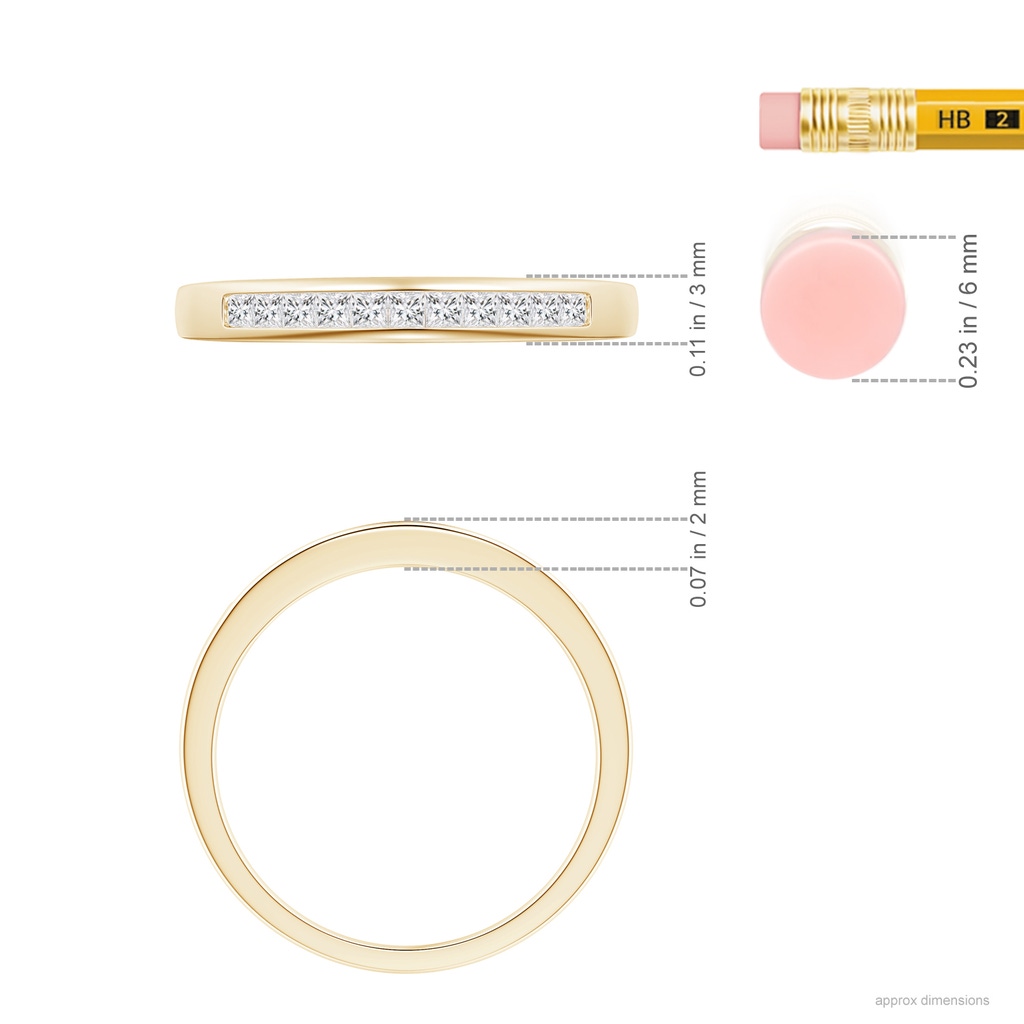 1.5mm HSI2 Eleven Stone Channel-Set Princess Diamond Wedding Ring in Yellow Gold ruler