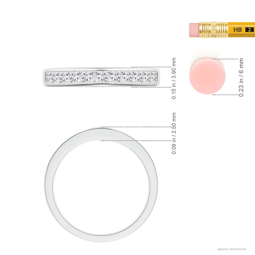 2.2mm HSI2 Eleven Stone Channel-Set Princess Diamond Wedding Ring in White Gold ruler