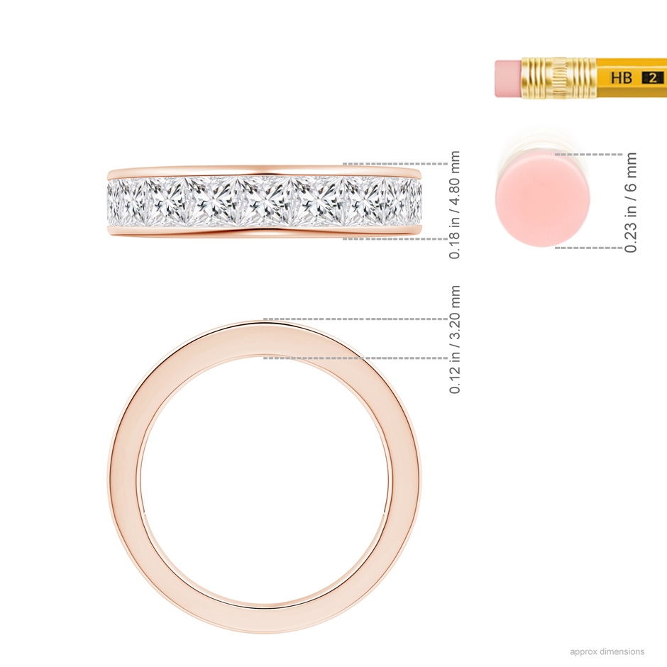 3.5mm HSI2 Eleven Stone Channel-Set Princess Diamond Wedding Ring in Rose Gold ruler