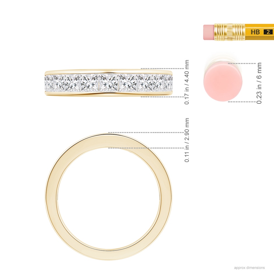 3mm HSI2 Eleven Stone Channel-Set Princess Diamond Wedding Ring in Yellow Gold ruler
