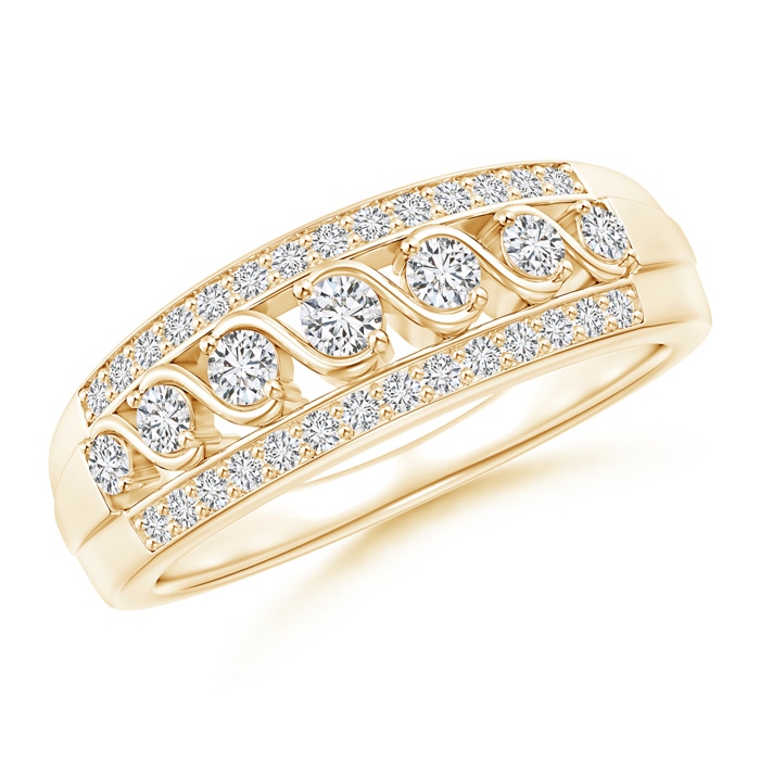 2.4mm HSI2 Triple-Row Diamond Seven Stone Swirl Anniversary Band in Yellow Gold 