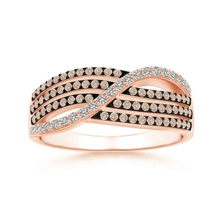 1mm A Multi-Row White and Coffee Diamond Crossover Wedding Band in 9K Rose Gold