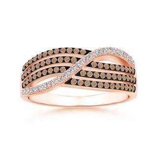 1mm AA Multi-Row White and Coffee Diamond Crossover Wedding Band in 9K Rose Gold