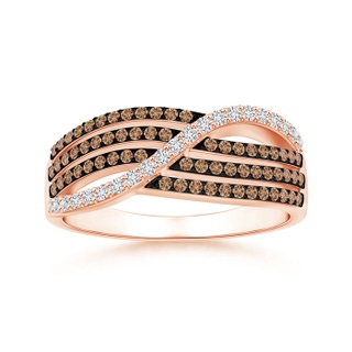 1mm AAA Multi-Row White and Coffee Diamond Crossover Wedding Band in 10K Rose Gold