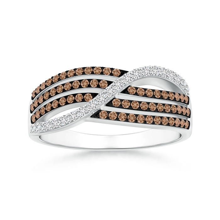 1mm AAA Multi-Row White and Coffee Diamond Crossover Wedding Band in White Gold