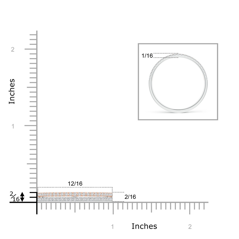 1mm HSI2 U-Pavé Set Diamond Wedding Band in Two Tone Gold in White Gold Rose Gold ruler