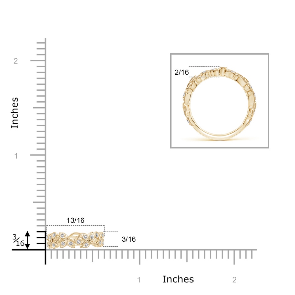 1.3mm IJI1I2 Nature Inspired Round Diamond Vine Band in Yellow Gold ruler