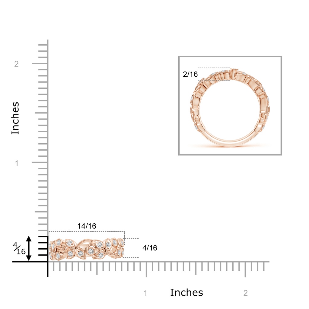 1.5mm HSI2 Nature Inspired Round Diamond Vine Band in Rose Gold Ruler