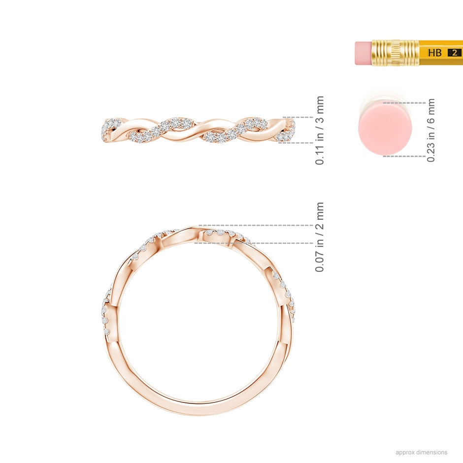 1mm HSI2 Pavé-Set Diamond Twist Band For Her in Rose Gold ruler
