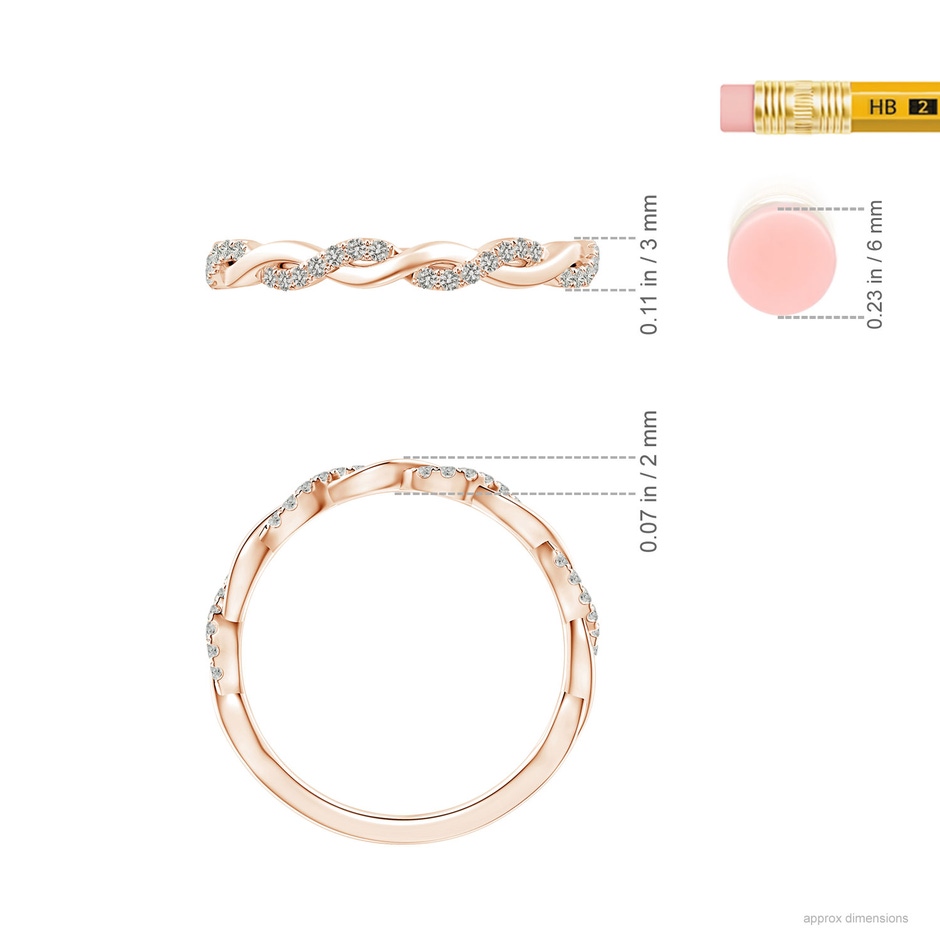 1mm KI3 Pavé-Set Diamond Twist Band For Her in Rose Gold ruler