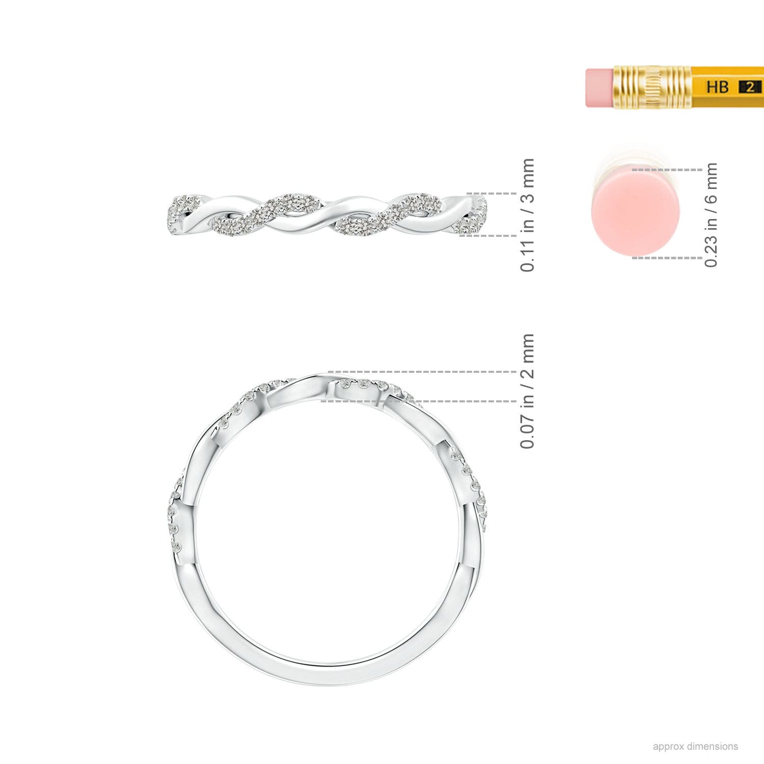 1mm KI3 Pavé-Set Diamond Twist Band For Her in White Gold - ruler