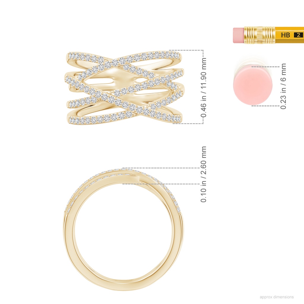 1.1mm HSI2 Entwined Diamond Wrap Ring in Yellow Gold ruler