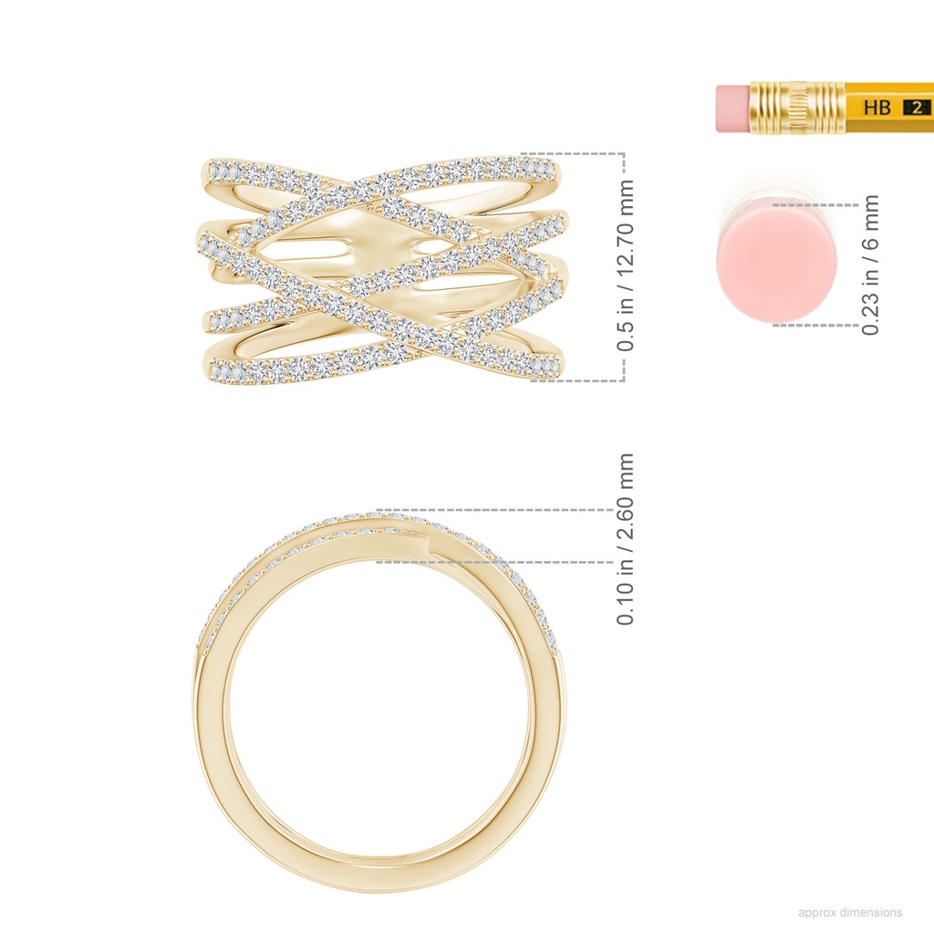 1.2mm HSI2 Entwined Diamond Wrap Ring in Yellow Gold ruler