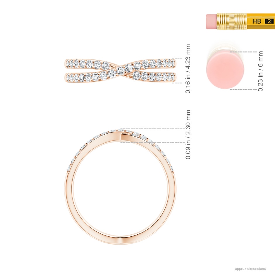 1.3mm GVS2 Diamond Crossover Wedding Band in Rose Gold ruler