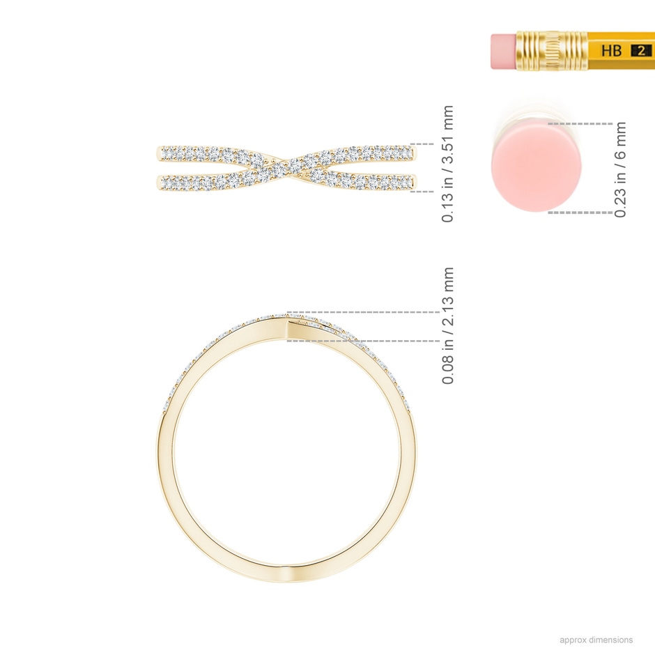 1mm GVS2 Diamond Crossover Wedding Band in Yellow Gold ruler
