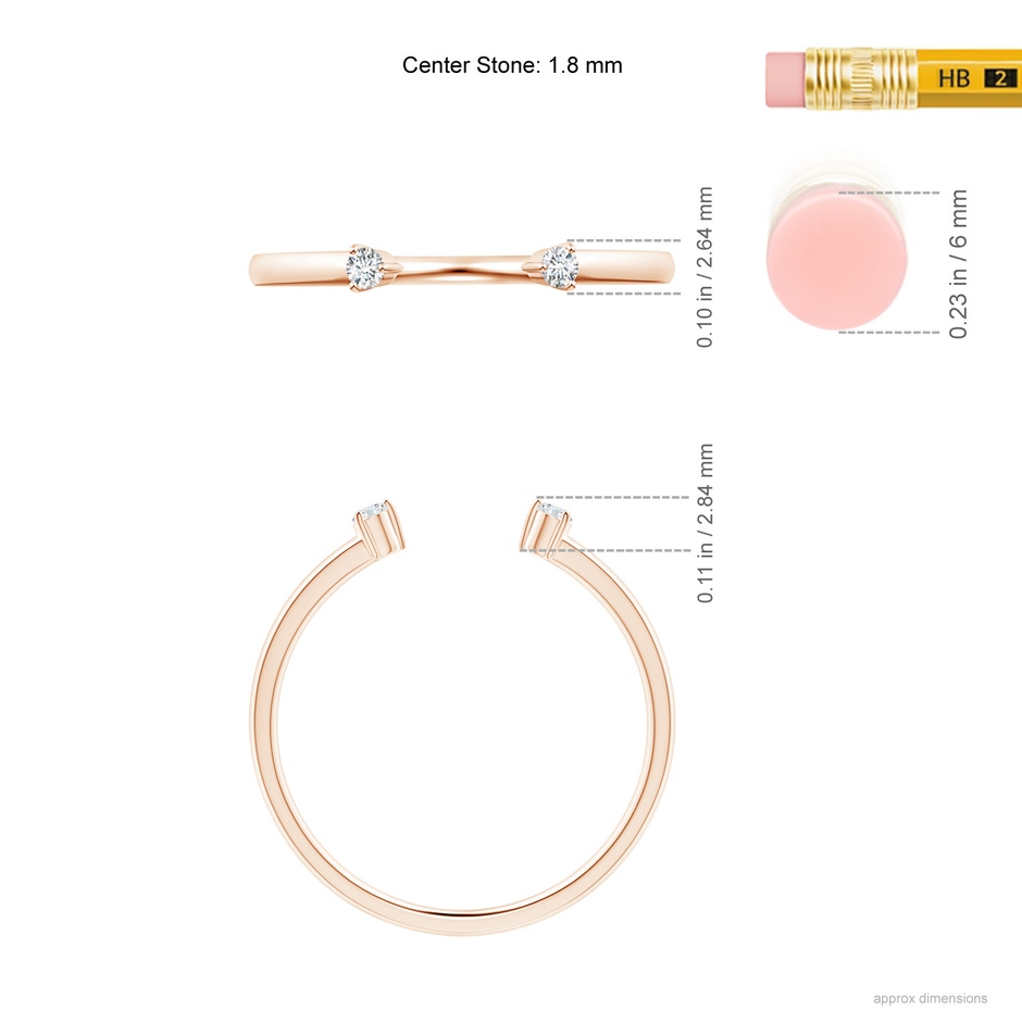 1.8mm GVS2 Two-Stone Diamond Open Ring in Rose Gold ruler