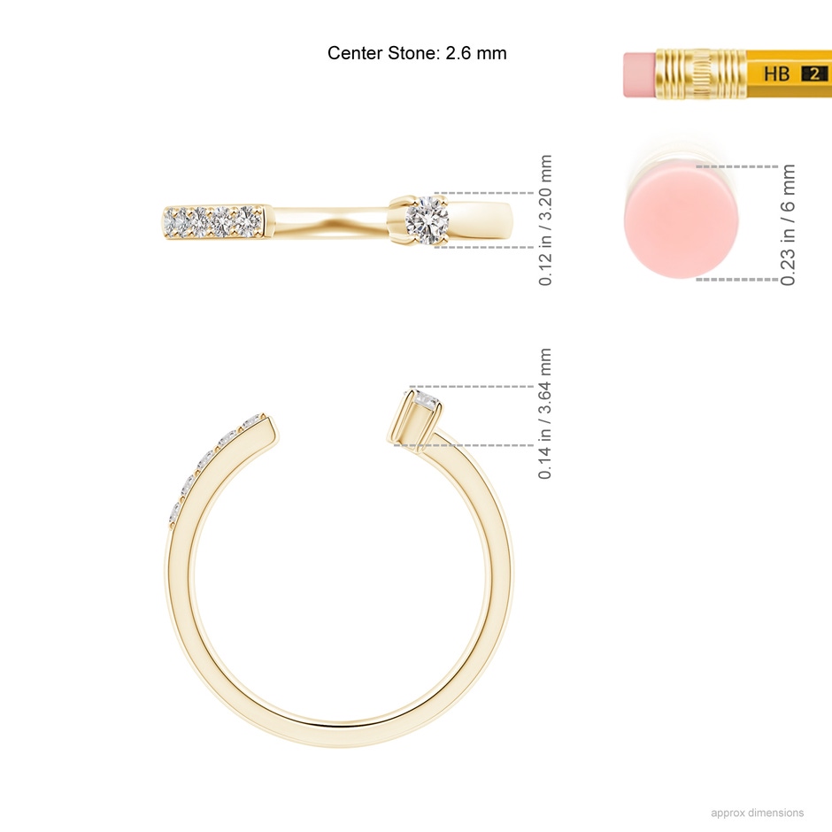 2.6mm IJI1I2 Diamond Stackable Open Ring in Yellow Gold ruler