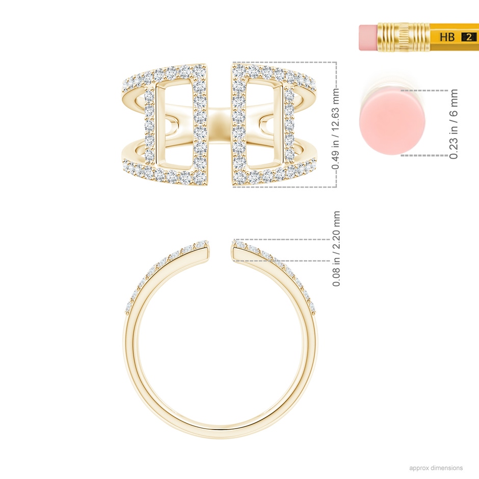 1.3mm GVS2 Prong-Set Diamond Open Cuff Ring in Yellow Gold ruler