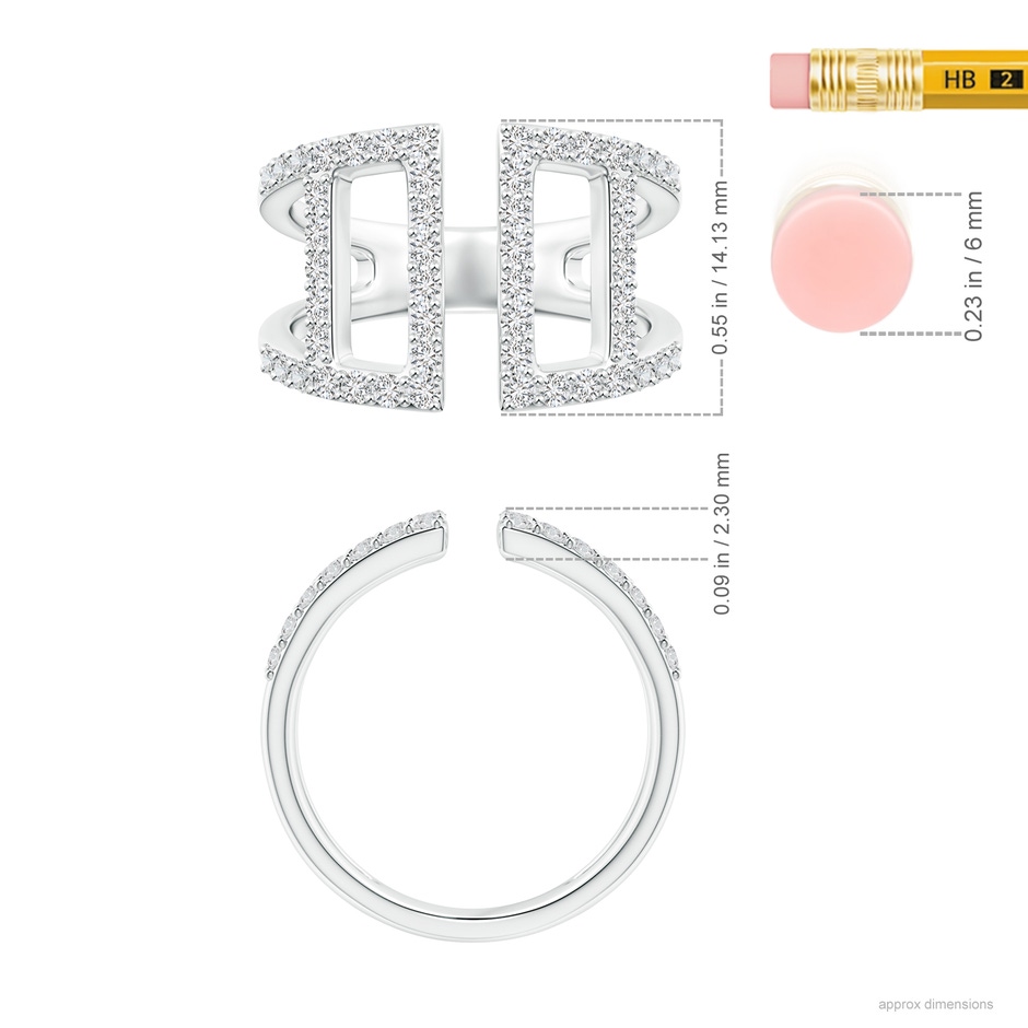1.55mm HSI2 Prong-Set Diamond Open Cuff Ring in White Gold ruler