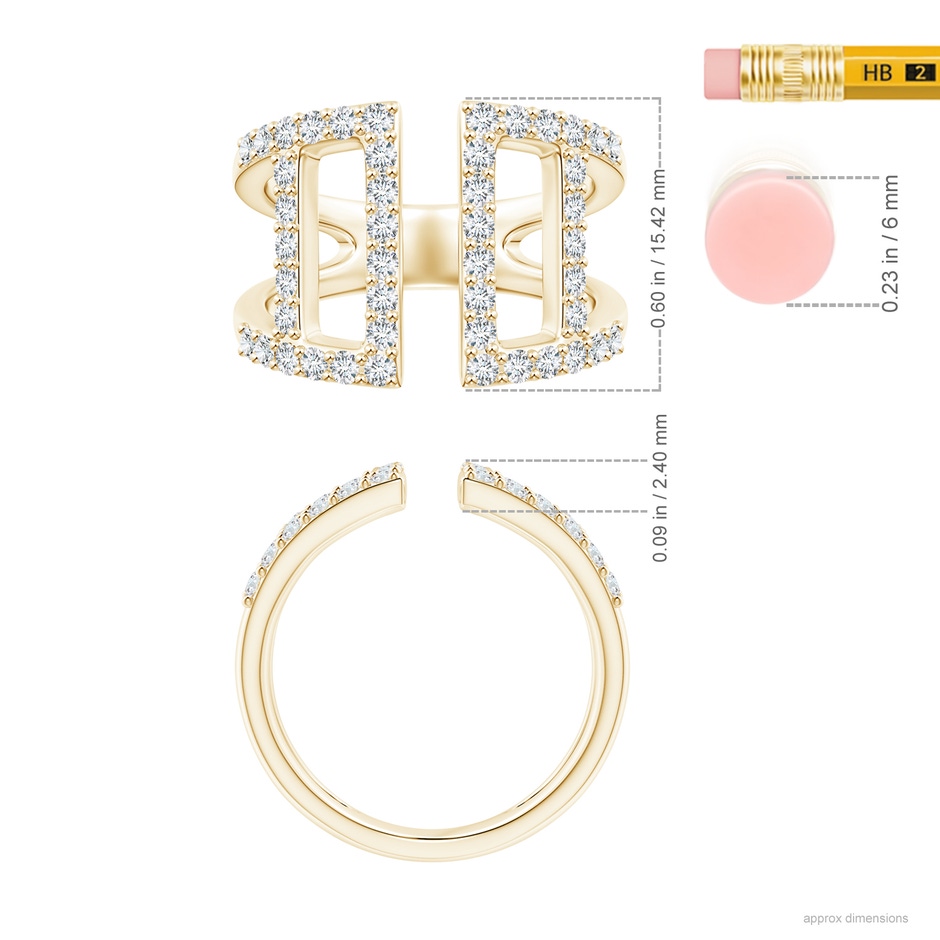 1.7mm GVS2 Prong-Set Diamond Open Cuff Ring in Yellow Gold ruler
