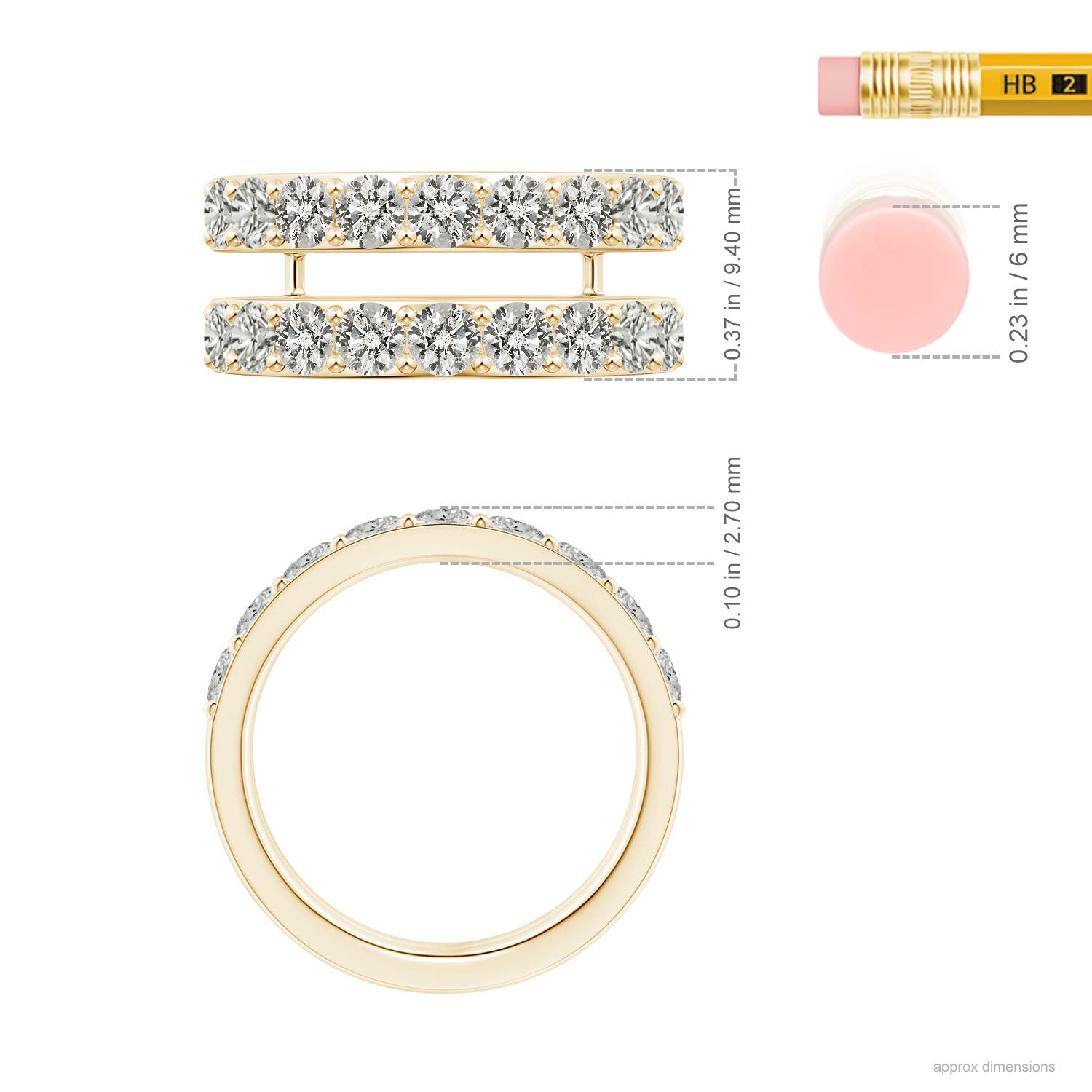 3.1mm KI3 Prong-Set Diamond Double Ring in Yellow Gold - ruler