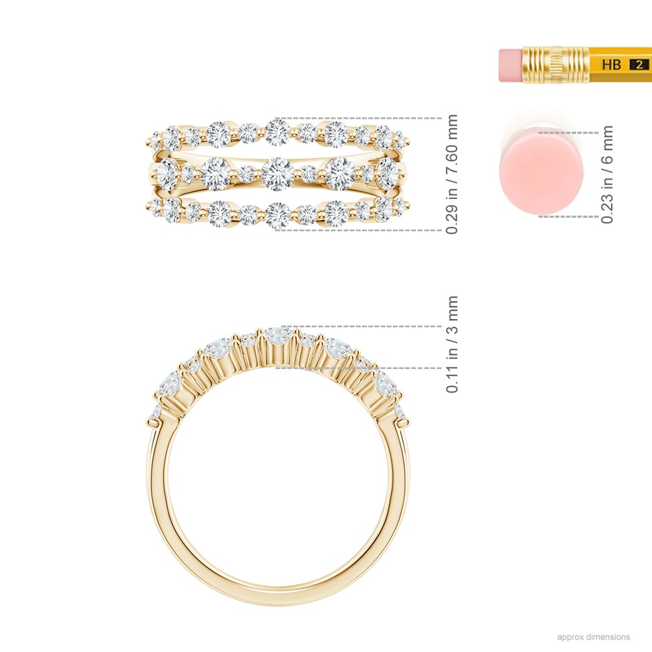 2.5mm GVS2 Three Row Alternating Diamond Anniversary Ring in Yellow Gold ruler