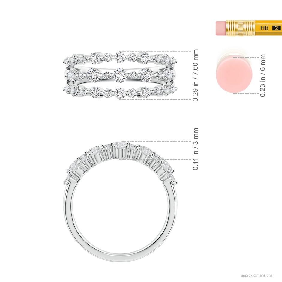 2.5mm HSI2 Three Row Alternating Diamond Anniversary Ring in White Gold ruler