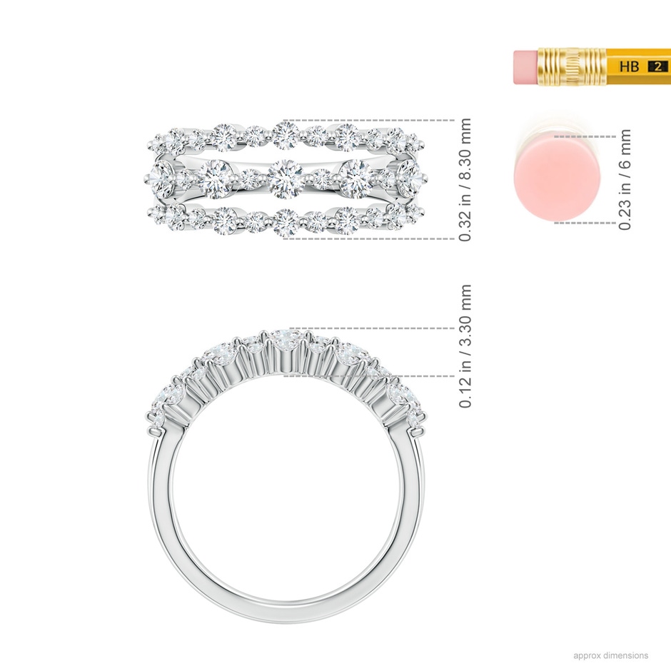 2.8mm GVS2 Three Row Alternating Diamond Anniversary Ring in White Gold ruler