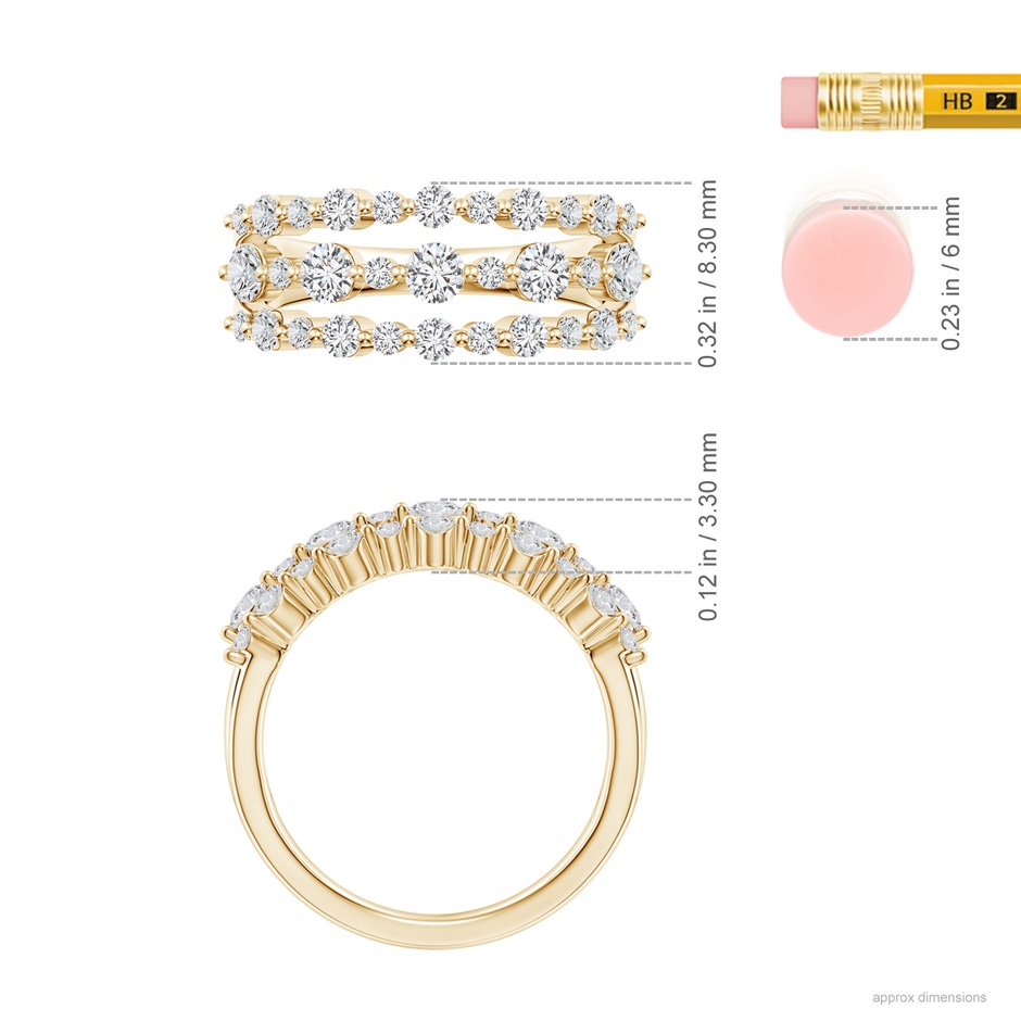 2.8mm HSI2 Three Row Alternating Diamond Anniversary Ring in Yellow Gold ruler