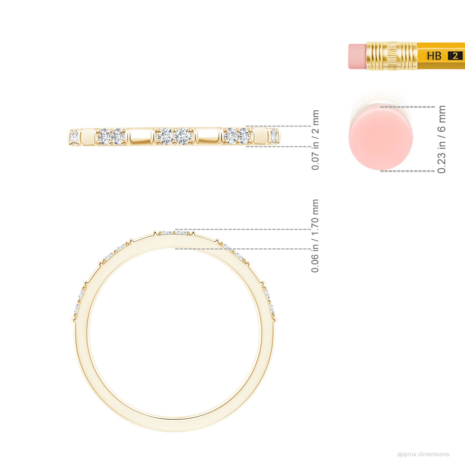 1.5mm GVS2 Diamond Stackable Wedding Ring in Yellow Gold - ruler