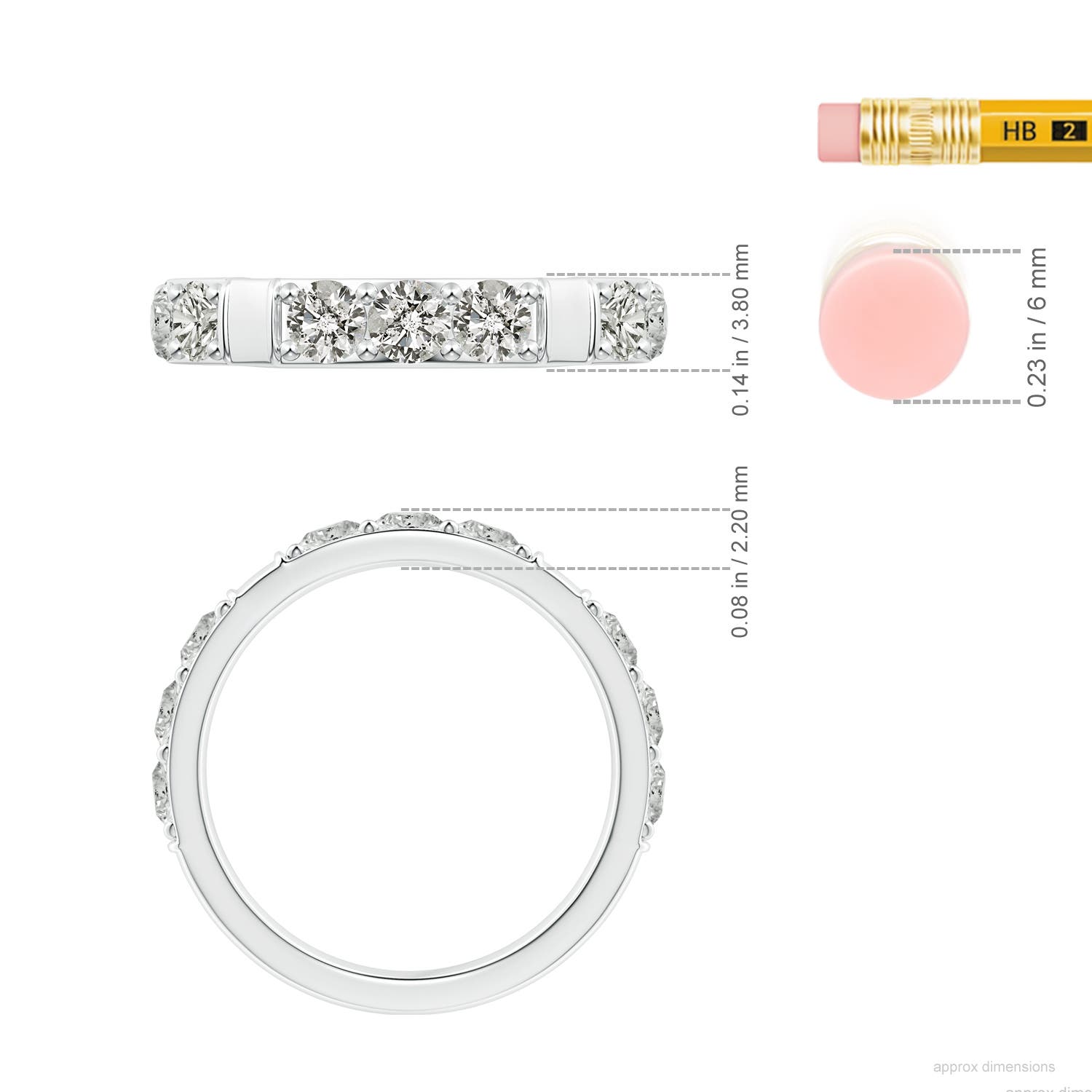 3.4mm KI3 Diamond Stackable Wedding Ring in White Gold - ruler