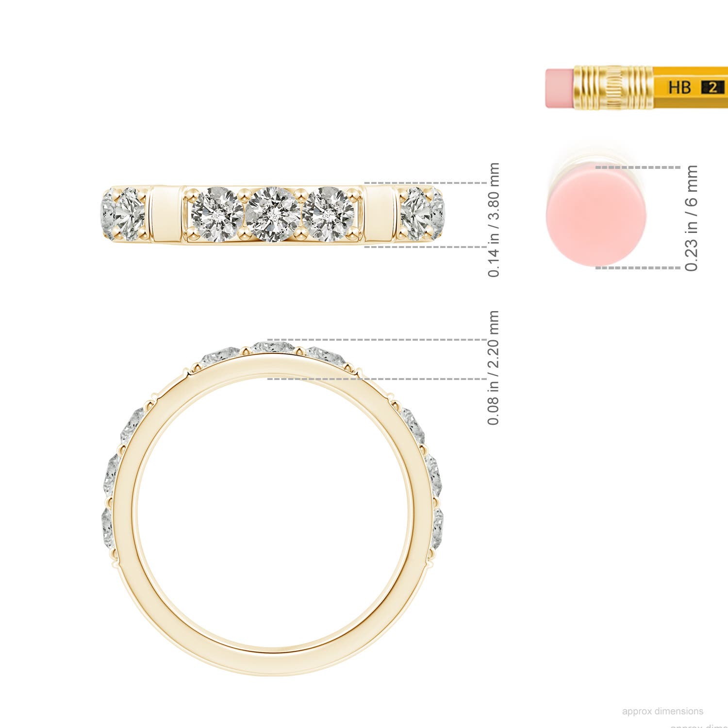 3.4mm KI3 Diamond Stackable Wedding Ring in Yellow Gold - ruler