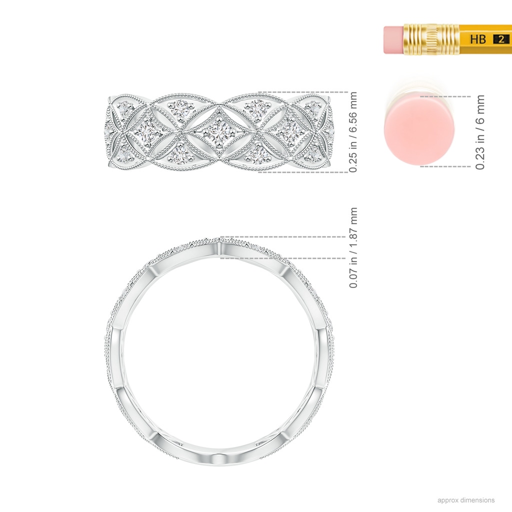 1.8mm HSI2 Art Deco Inspired Diamond Entwined Wedding Band in White Gold Ruler
